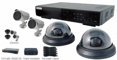 4 Channel Standalone DVR system with 2 dome and 2 IR Cameras